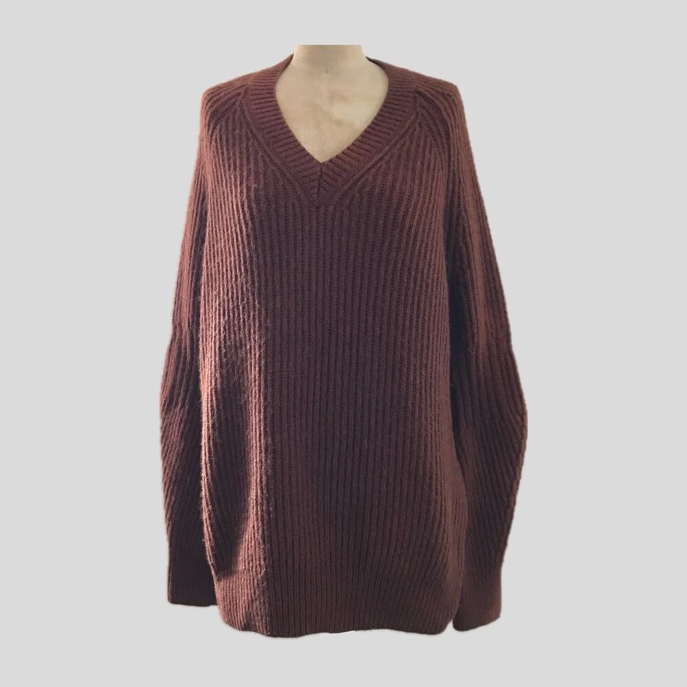 ALLSAINTS Brown Wool Knit V Neck Long Sleeve Pullover Sweater Jumper Women's L